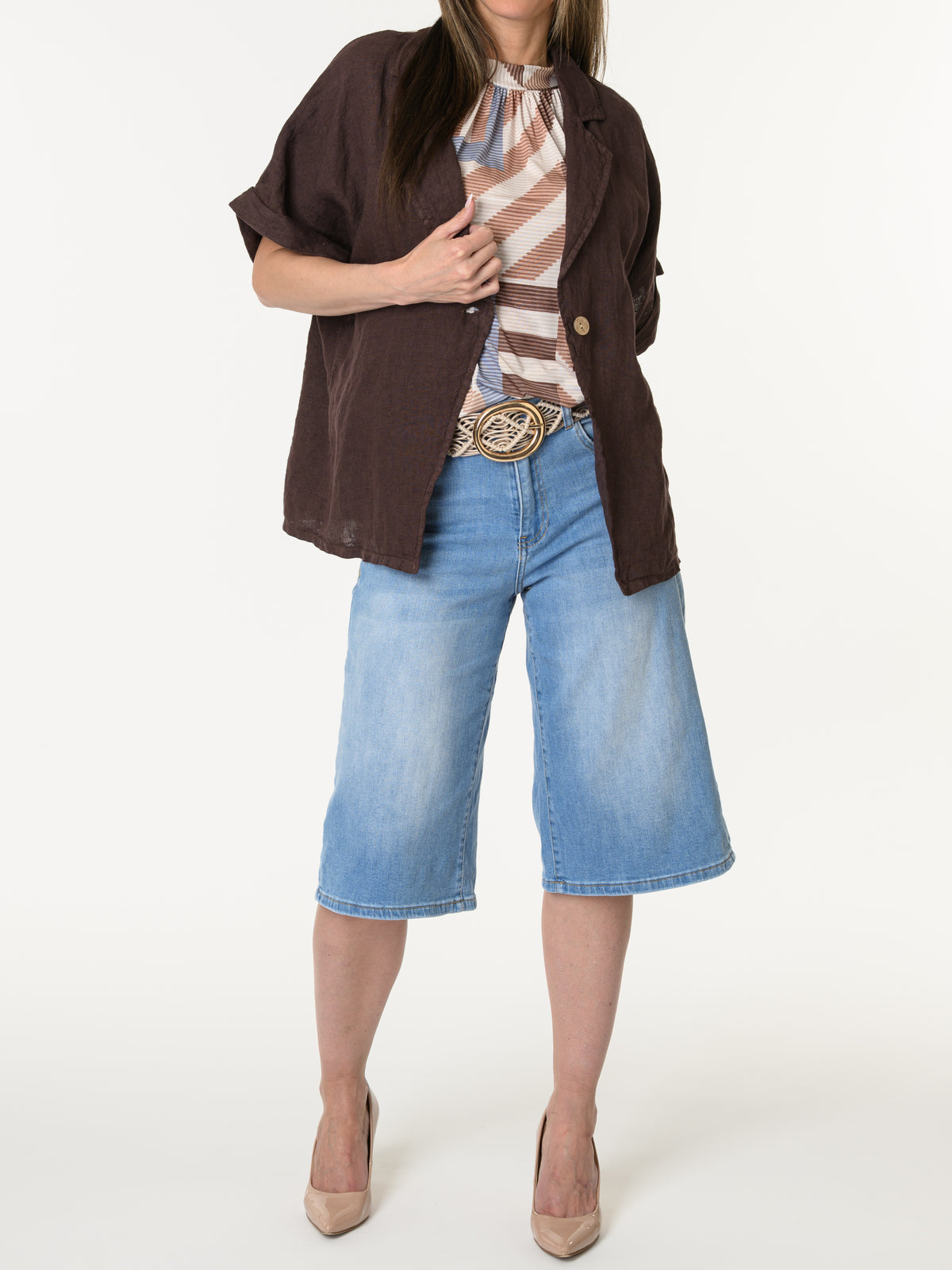 Camisole beige avec imprimé géométrique brun