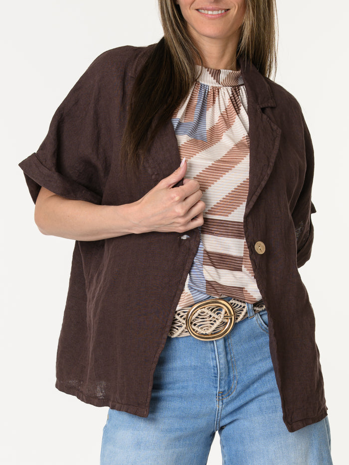 Camisole beige avec imprimé géométrique brun