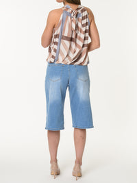 Camisole beige avec imprimé géométrique brun