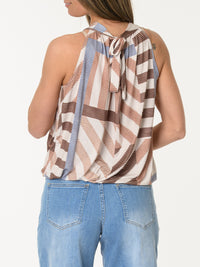 Camisole beige avec imprimé géométrique brun