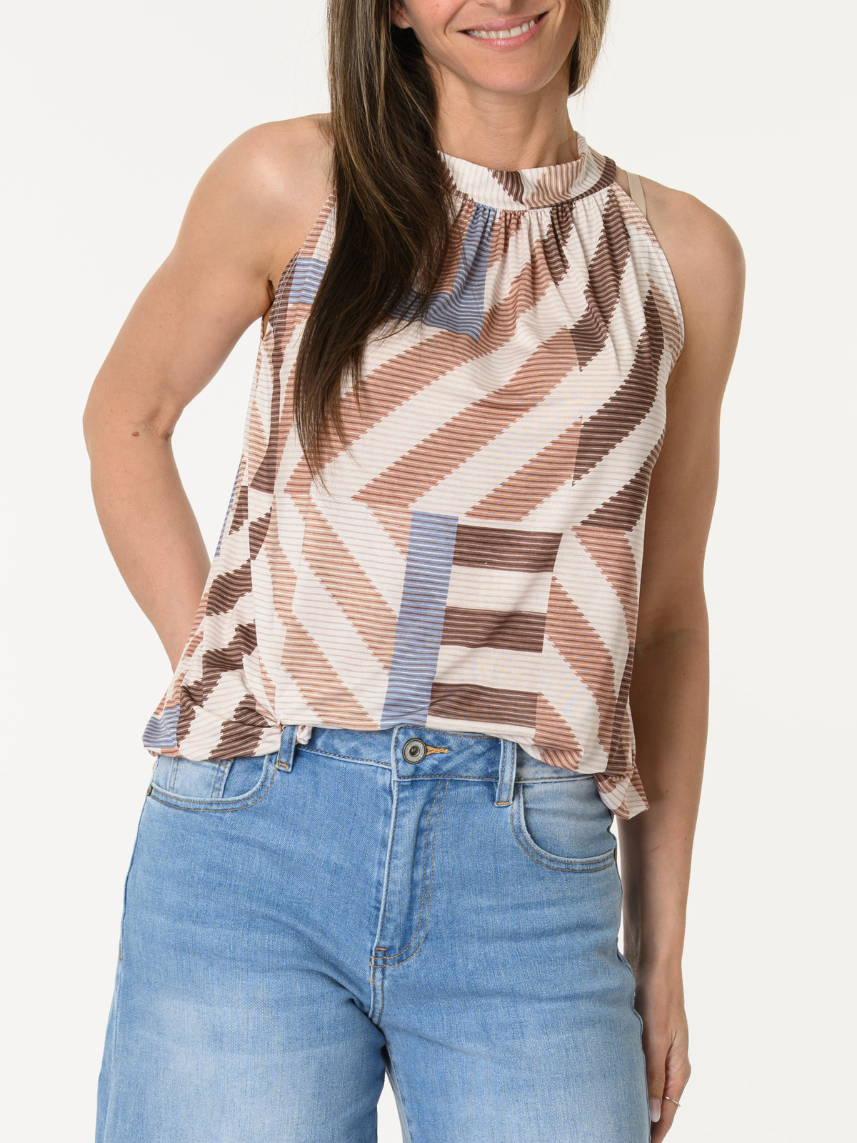 Camisole beige avec imprimé géométrique brun