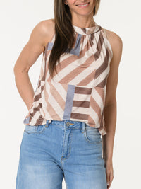 Camisole beige avec imprimé géométrique brun