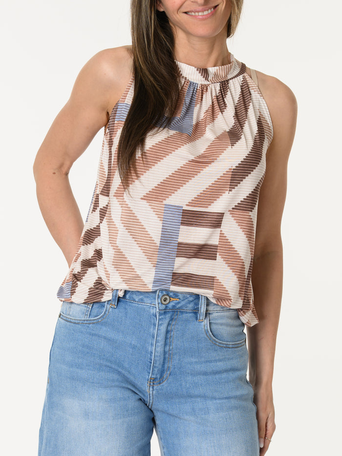 Camisole beige avec imprimé géométrique brun