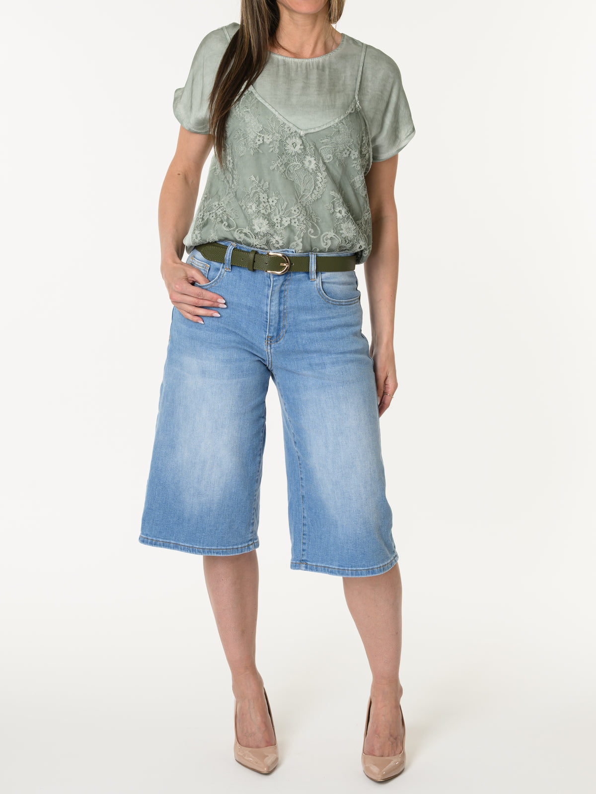 T-shirt kaki avec camisole superposée