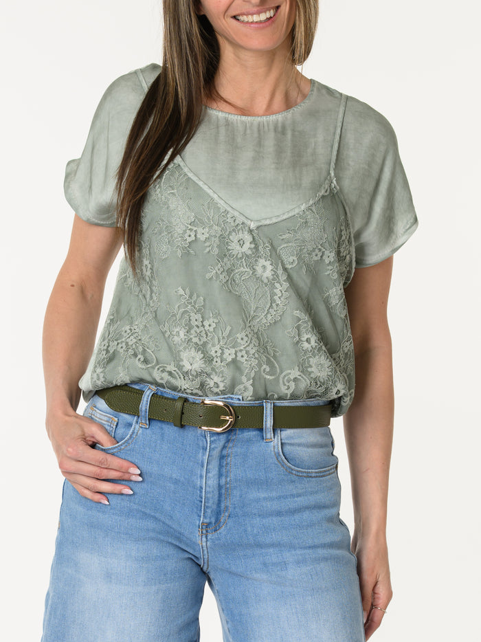 T-shirt kaki avec camisole superposée