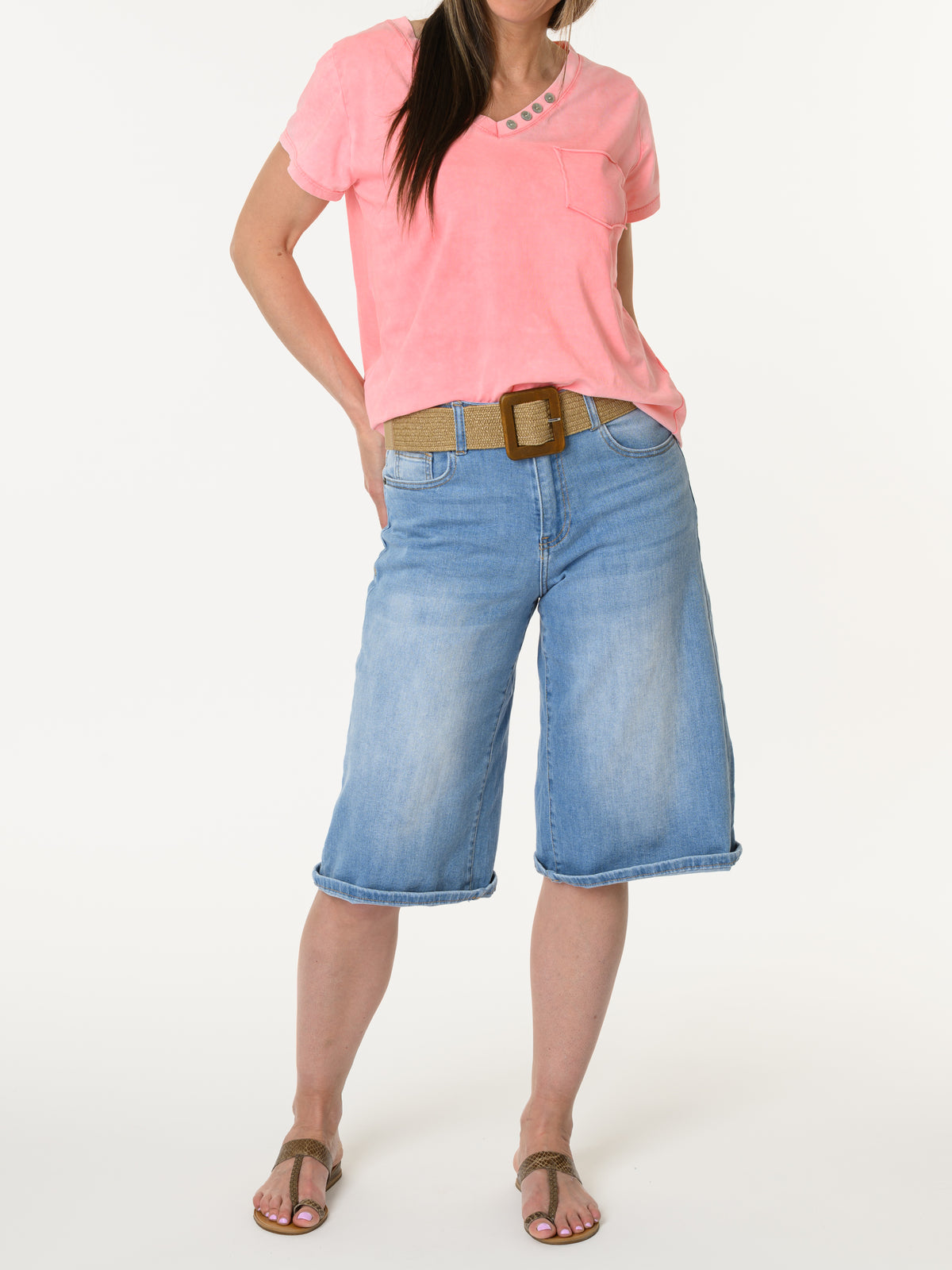 T-shirt corail avec poche