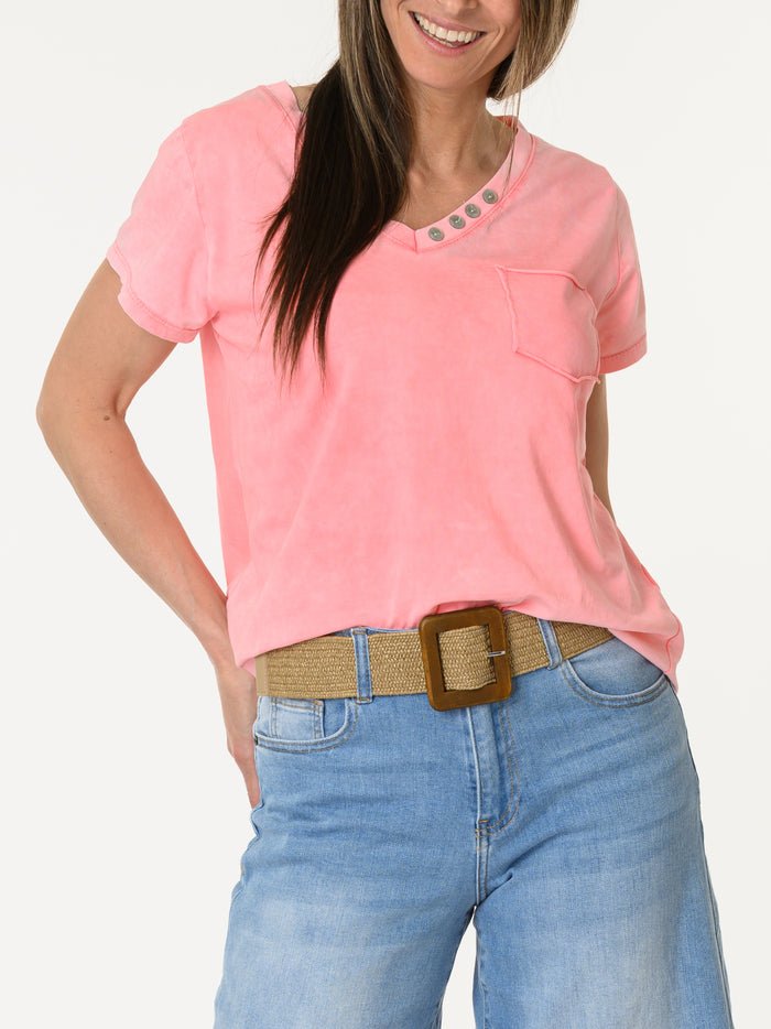 T-shirt corail avec poche