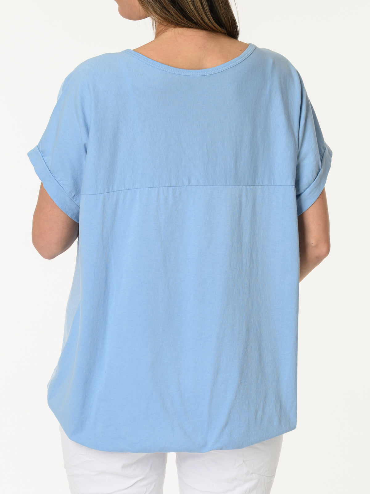 T-shirt bleu ciel avec dentelle et imprimé de cœurs