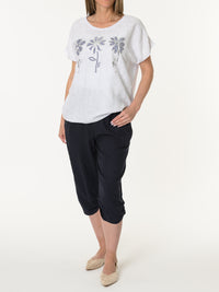 T-shirt blanc avec imprimé floral marine