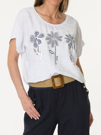 T-shirt blanc avec imprimé floral marine