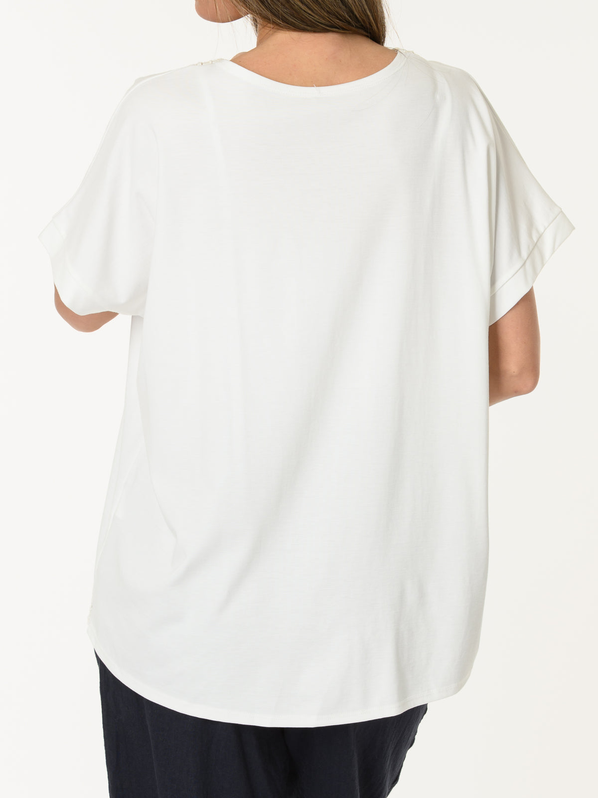 t-shirt blanc crème avec imprimé floral doré