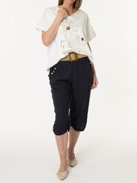 t-shirt blanc crème avec imprimé floral doré