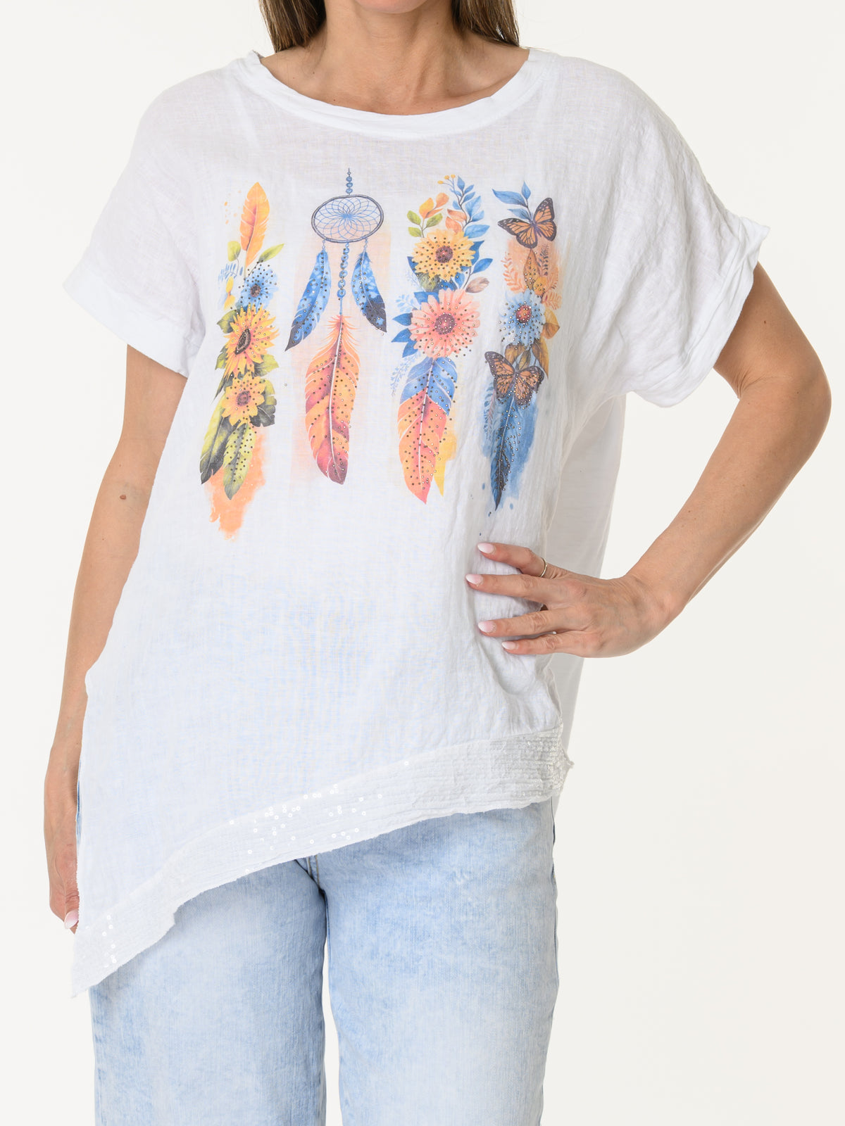 T-shirt blanc avec imprimé bohème