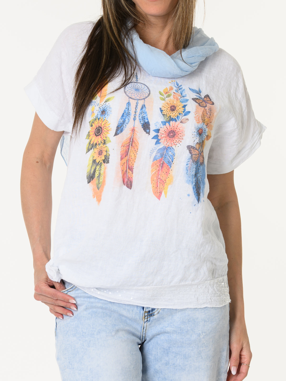 T-shirt blanc avec imprimé bohème