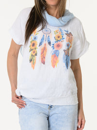 T-shirt blanc avec imprimé bohème