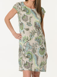 Robe beige avec imprimé floral vert