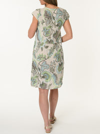 Robe beige avec imprimé floral vert