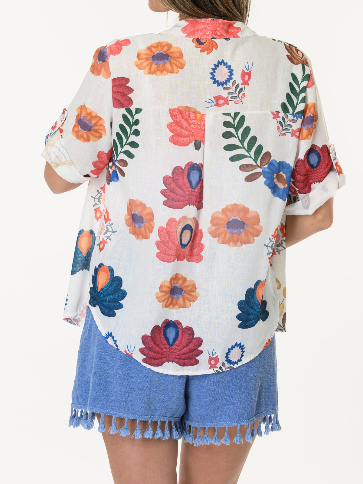 Chemise blanche avec imprimé floral multicolore