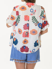 Chemise blanche avec imprimé floral multicolore