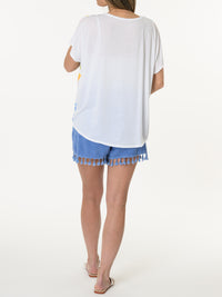 T-shirt blanc à motifs de feuilles multicolores
