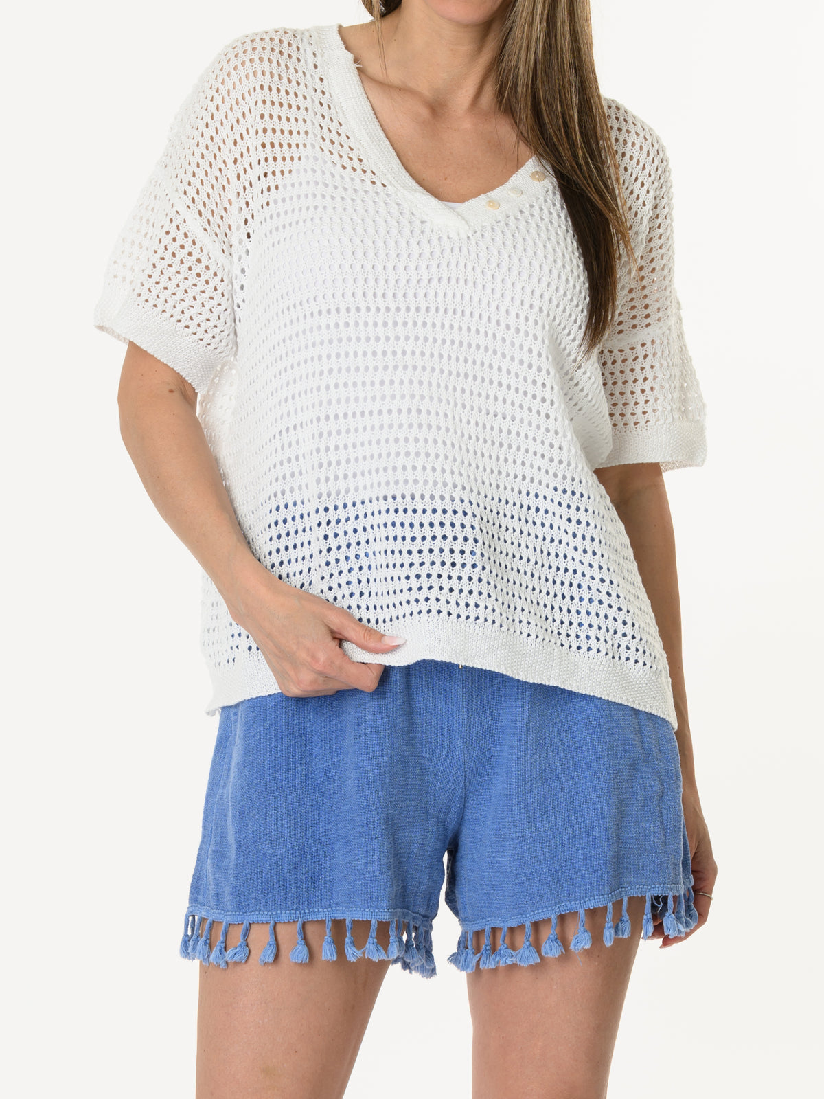 T-shirt blanc en mailles