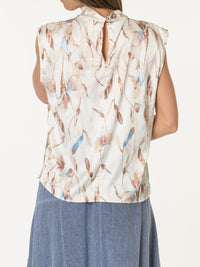 Camisole satinée avec motifs abstraits bruns