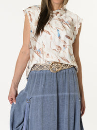 Camisole satinée avec motifs abstraits bruns