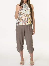 Camisole avec imprimé floral jaune et brun