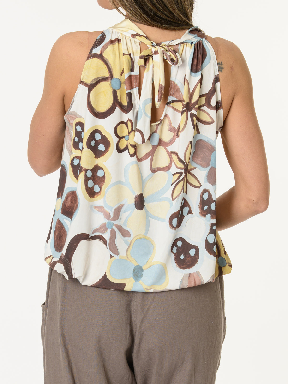 Camisole avec imprimé floral jaune et brun