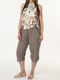 Camisole avec imprimé floral jaune et brun