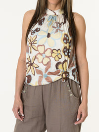 Camisole avec imprimé floral jaune et brun
