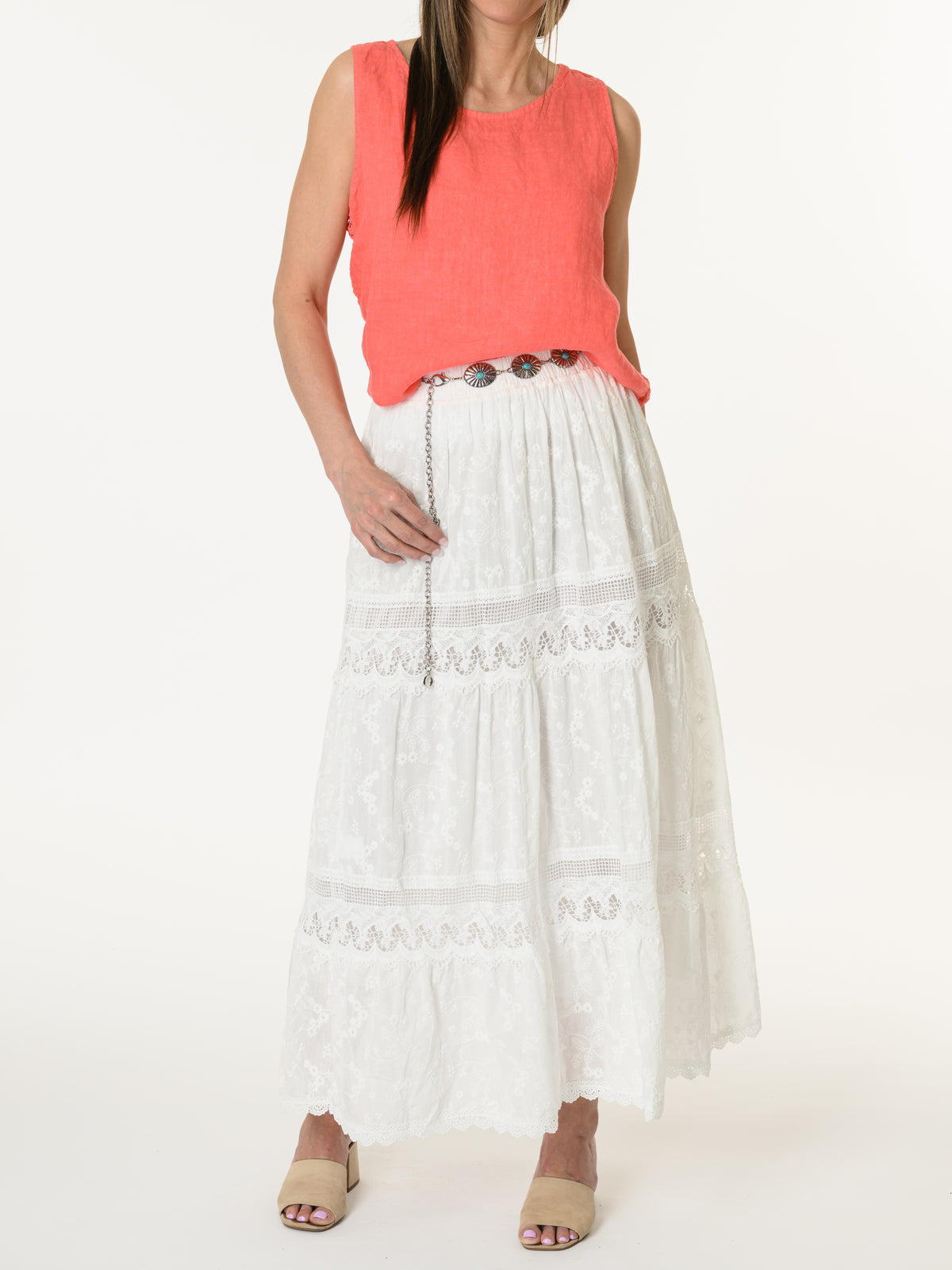 Camisole corail avec dentelle sur le côté