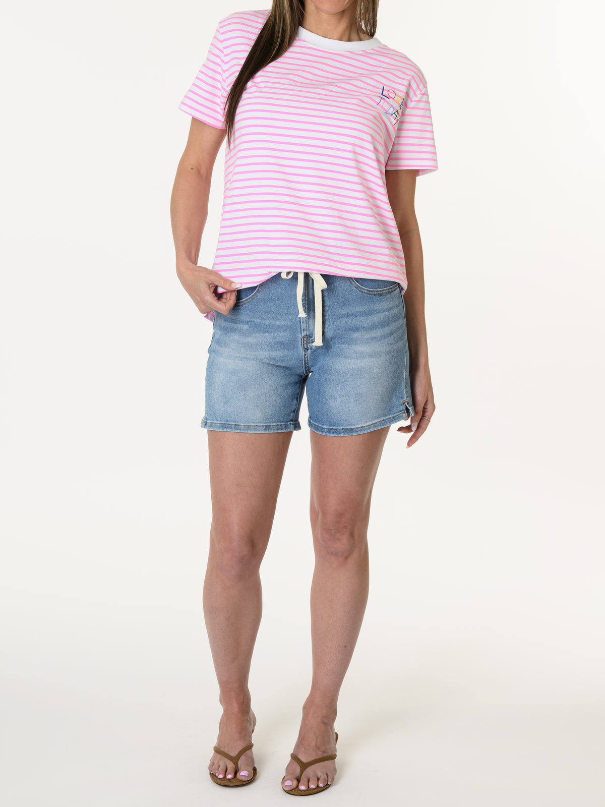 T-shirt rayé blanc et rose Now Or Never