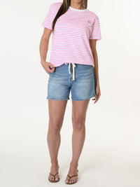 T-shirt rayé blanc et rose Now Or Never