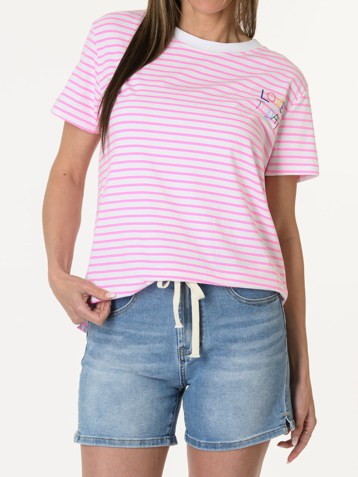 T-shirt rayé blanc et rose Now Or Never