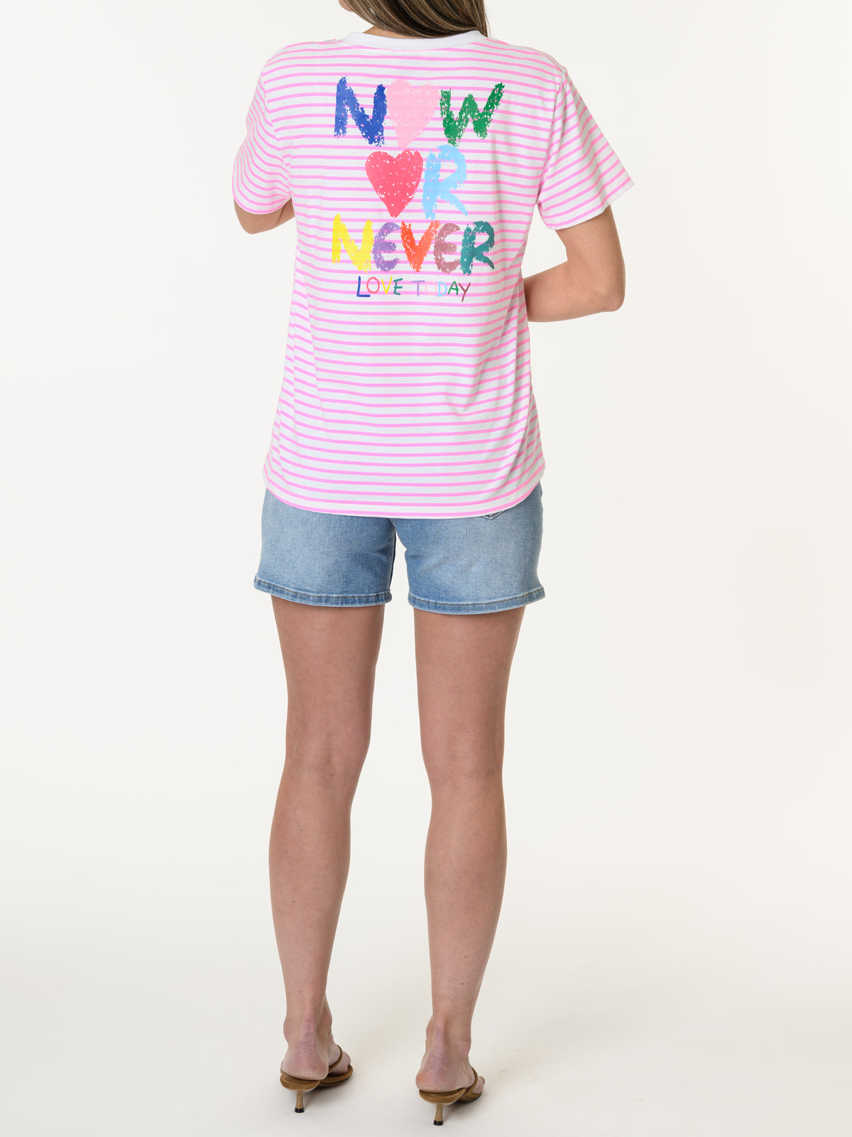 T-shirt rayé blanc et rose Now Or Never