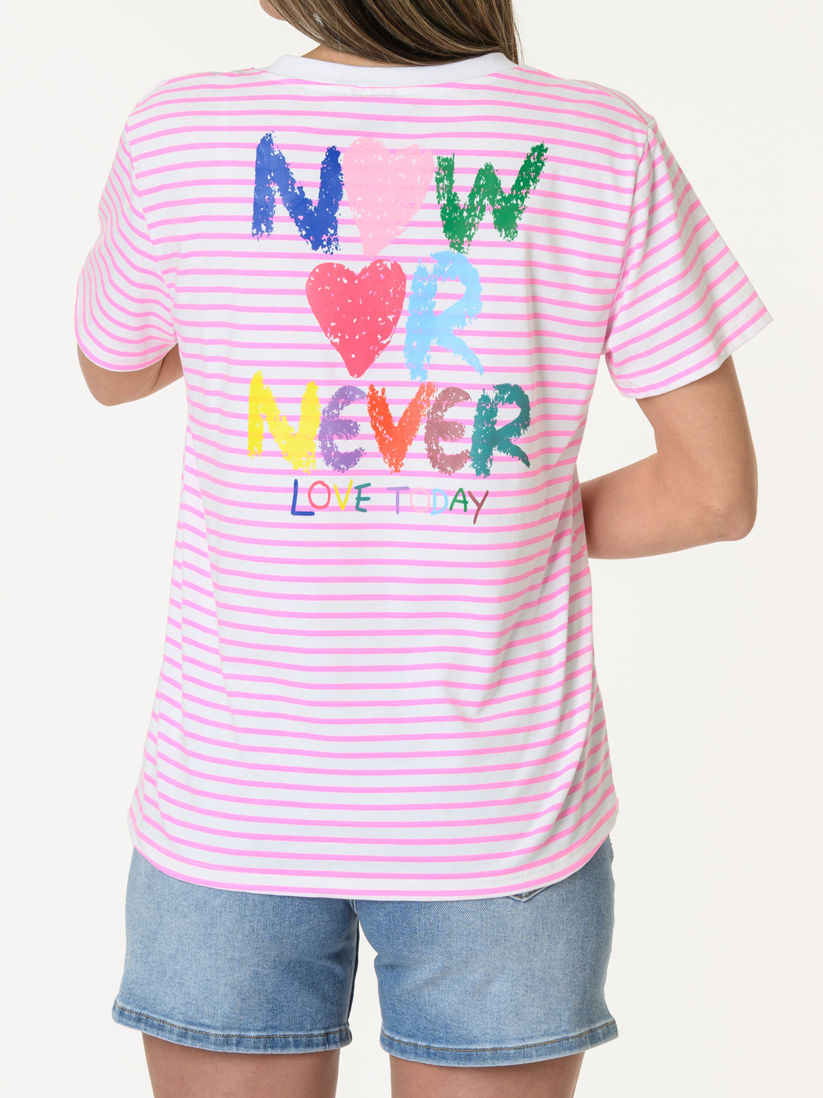 T-shirt rayé blanc et rose Now Or Never