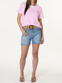 T-shirt rayé blanc et rose Now Or Never