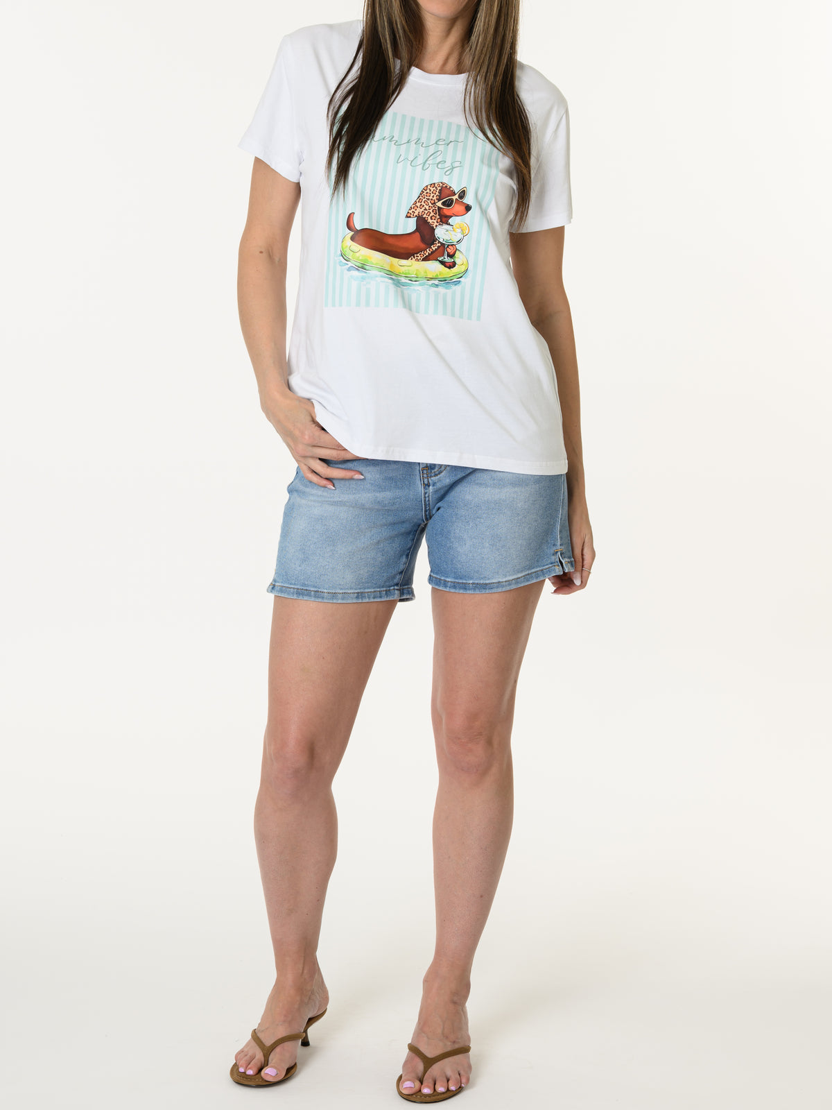 T-shirt blanc et aqua motif teckel