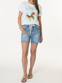 T-shirt blanc et aqua motif teckel