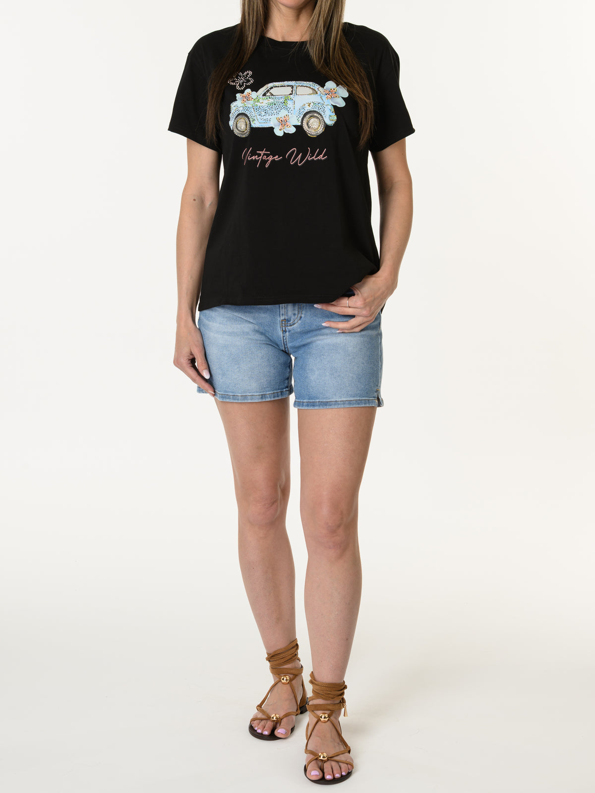 Nouveautés - T-shirt noir et bleu ''Vintage Wild''