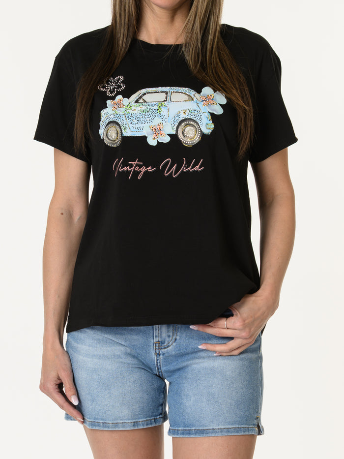 Nouveautés - T-shirt noir et bleu ''Vintage Wild''
