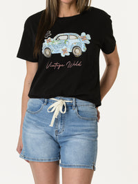 Nouveautés - T-shirt noir et bleu ''Vintage Wild''