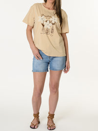 T-shirt beige avec trois fleurs brodés
