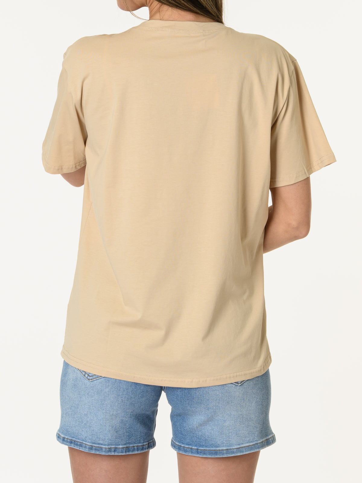 T-shirt beige avec trois fleurs brodés