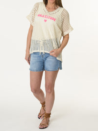 T-shirt beige en mailles ''Gratitude''