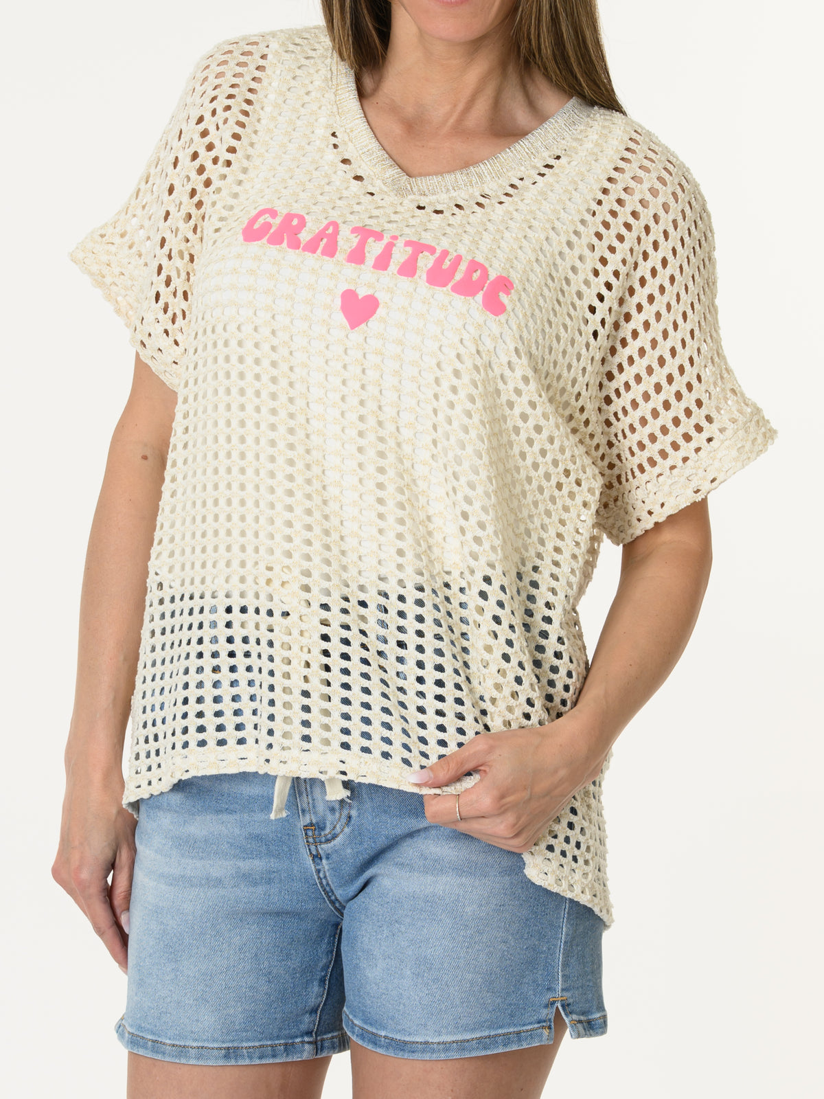 T-shirt beige en mailles ''Gratitude''