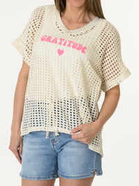 T-shirt beige en mailles ''Gratitude''