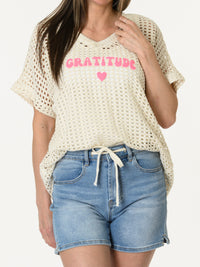 T-shirt beige en mailles ''Gratitude''