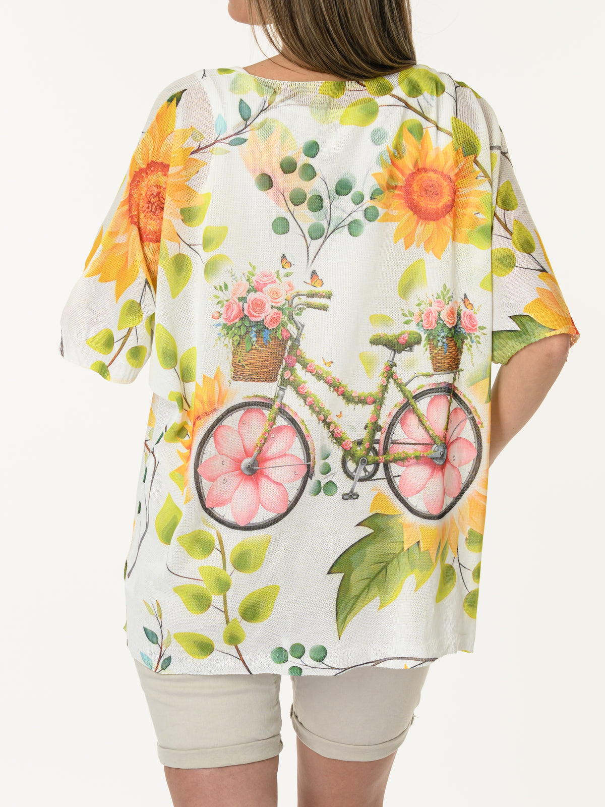 Chandail blanc avec imprimé de vélo fleurie